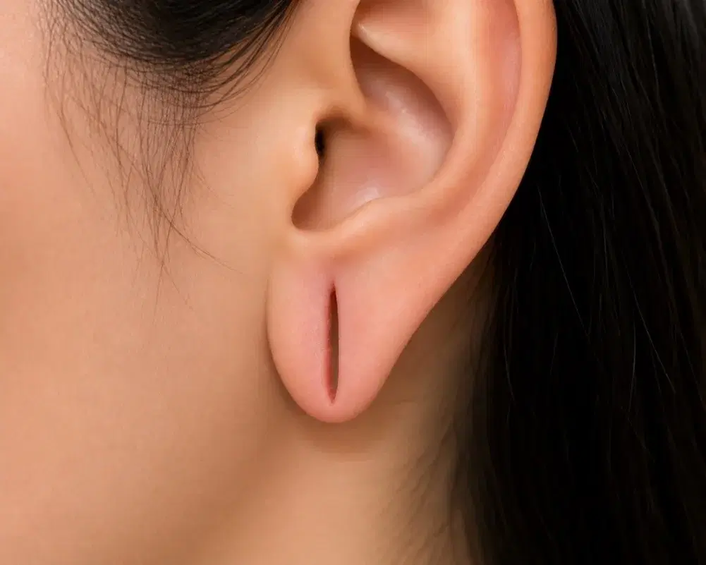 A split extending through an earlobe
