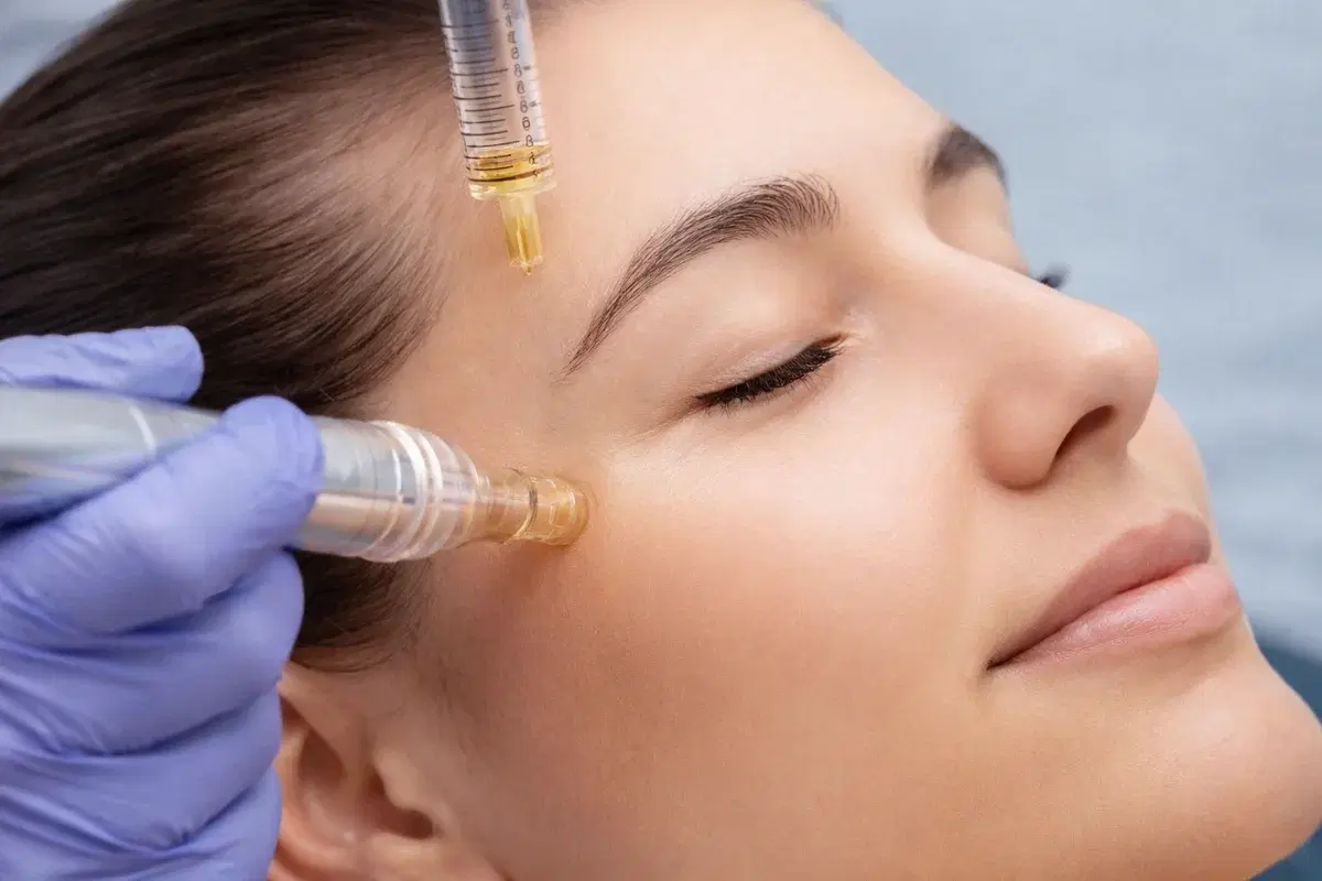 Microneedling devices positioned on the cheek and forehead